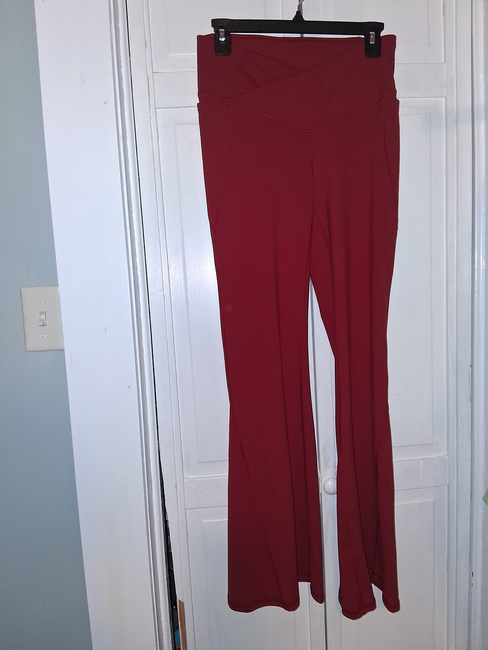 Fabletics Oasis Pure Luxe Crossover High-Waist Flare Leggings - Wine
